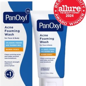 PanOxyl Acne Foaming Wash Benzoyl Peroxide 10% Maximum Strength Antimicrobial, 5.5 Oz