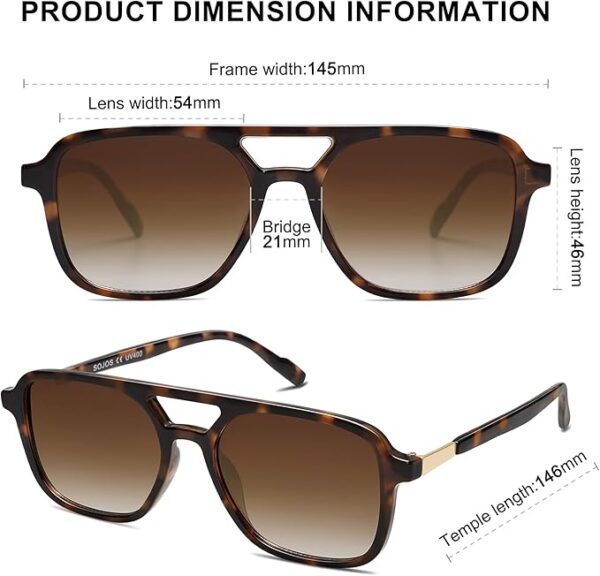 SOJOS Retro Aviator Sunglasses for Women Men,Trendy Rectangle Womens Mens Shades Sun Glasses SJ2202 - Image 2