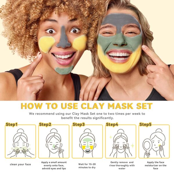 ANAI RUI Turmeric Clay Mask - Green Tea Clay Mask - Dead Sea Minerals Mud Mask, Spa Facial Mask Set, Face Mask Gift Set 2.5 oz each - Image 2
