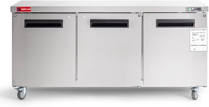 WESTLAKE 72" W Commercial Refrigerator Worktop Undercounter Refrigerator 17.7 Cu.ft Single Door Stainless Steel Counter Fan Cooling Refrigerator Food Prep Station for Restaurant, Bar, WKTR-72B