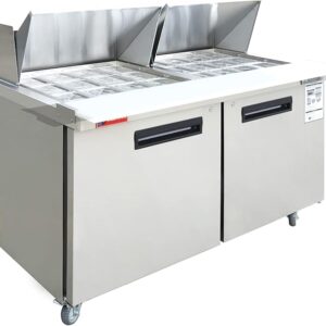 WESTLAKE 60" W 2 Door Refrigerator - Sandwich & Salad Prep Table - Commercial Mega Top - Stainless Steel Counter - Fan Cooling - 24 Pans - 60" Capacity
