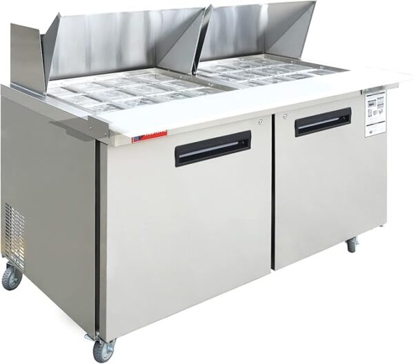 WESTLAKE 60" W 2 Door Refrigerator - Sandwich & Salad Prep Table - Commercial Mega Top - Stainless Steel Counter - Fan Cooling - 24 Pans - 60" Capacity