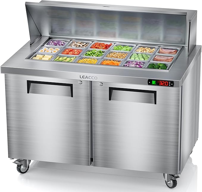 Refrigerated Sandwich Salad Prep Table, Commercial Workstation Refrigerators with 18 Pans, 48"