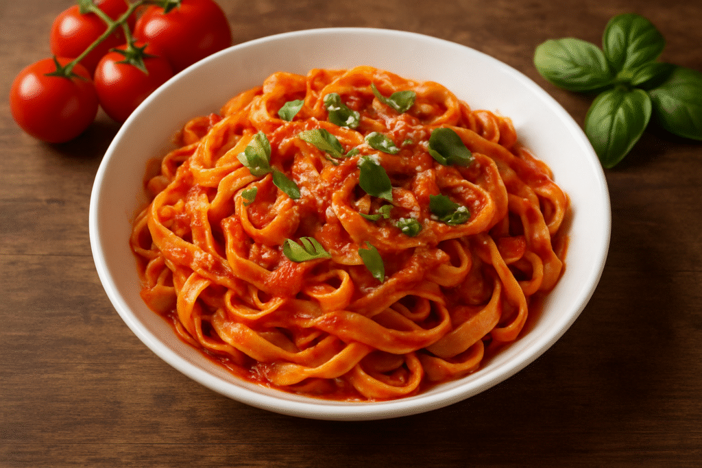 🍅 Fresh Pasta with Tomato Basil Sauce – Easy Step-by-Step Cooking Guide (Serves 4–5)