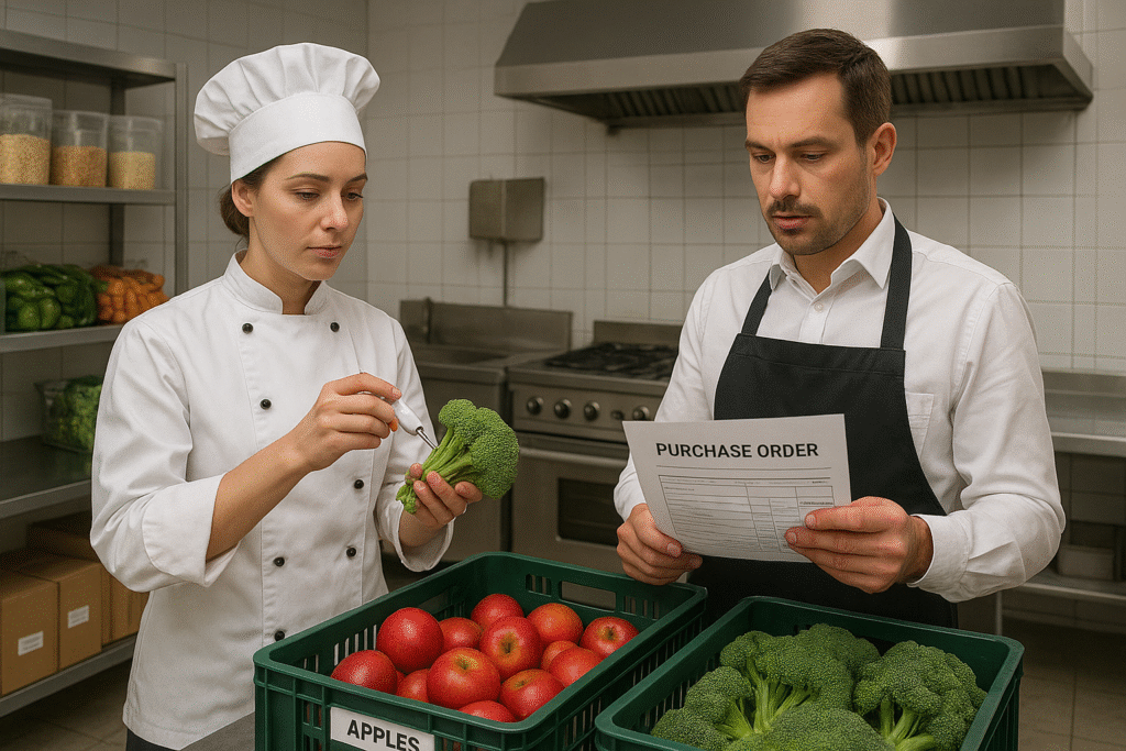 How to manage restaurant purchasing and inventory :Restaurant Purchasing and Stores Management 1 receiving vegitables in a restaurant 1